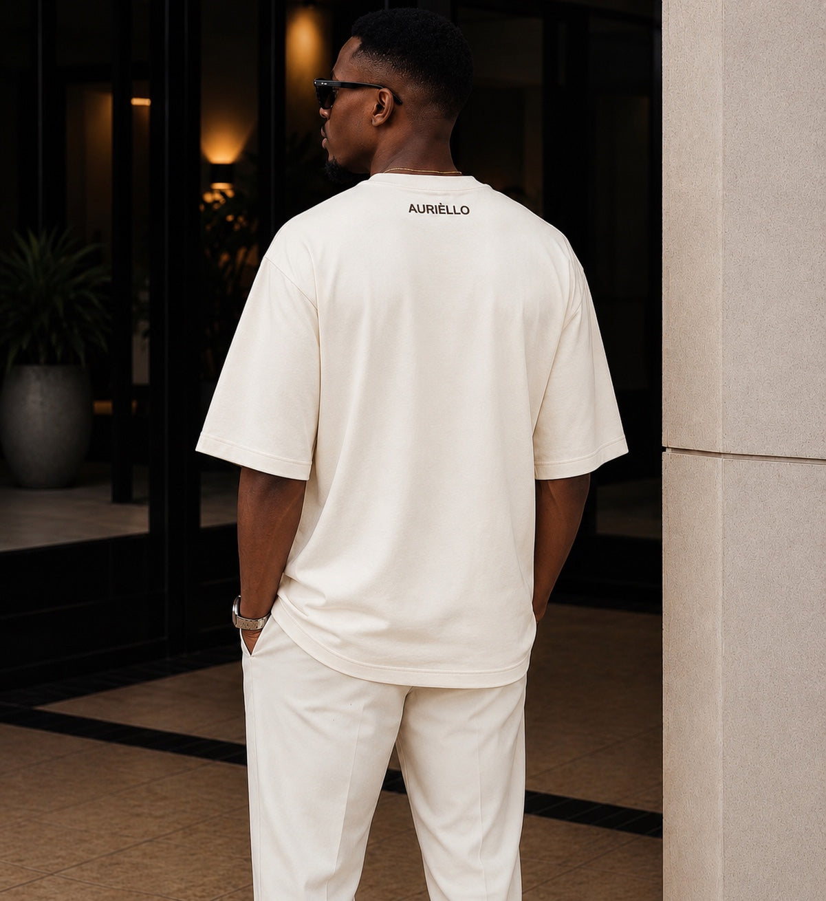 AURIÈLLO 300gsm oversized cream white T-shirt back view