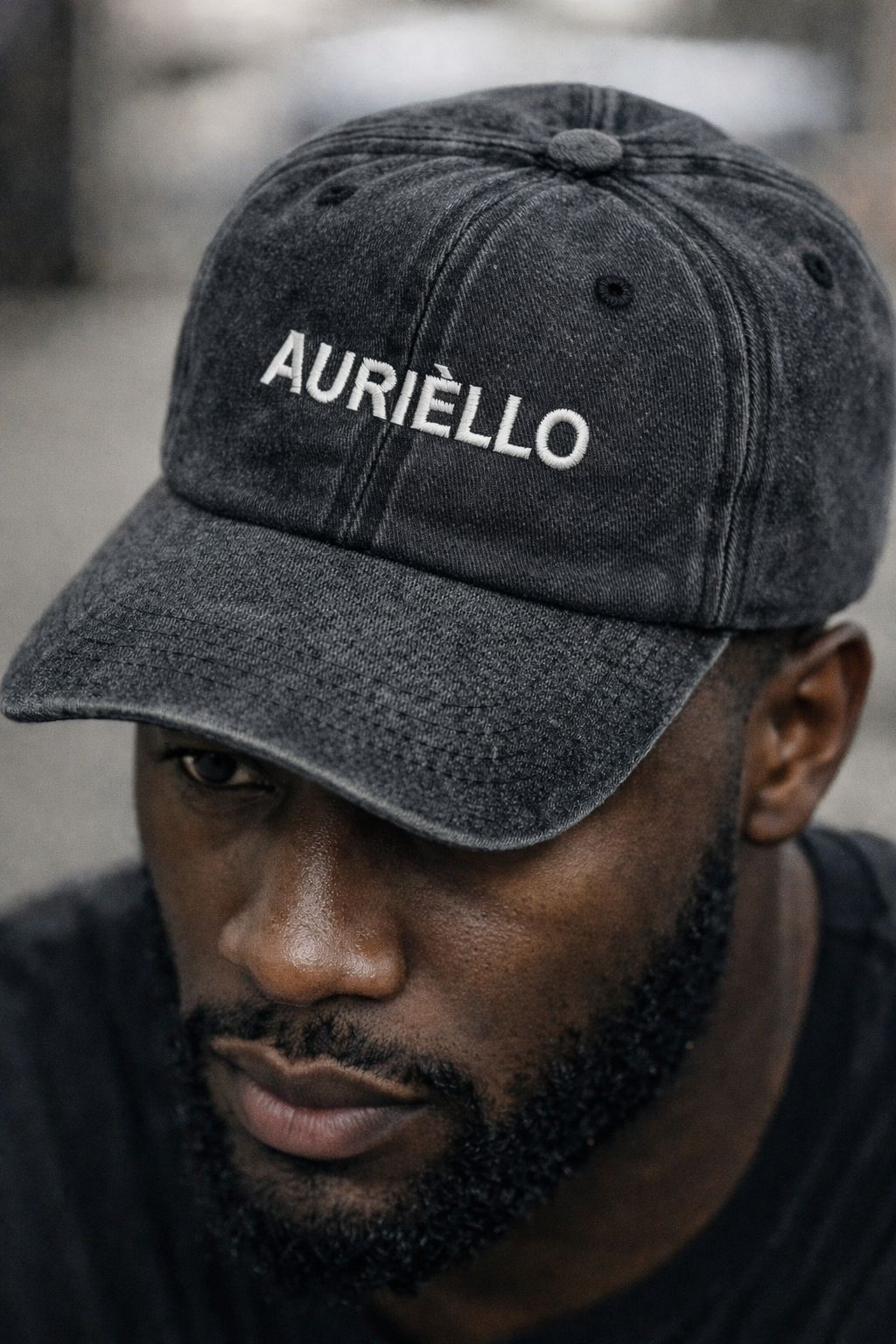 AURIÈLLO Washed Denim Cap — Olive