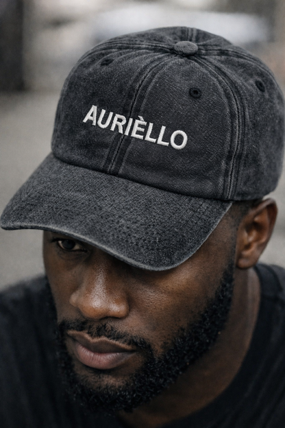 AURIÈLLO Washed Denim Cap — Olive