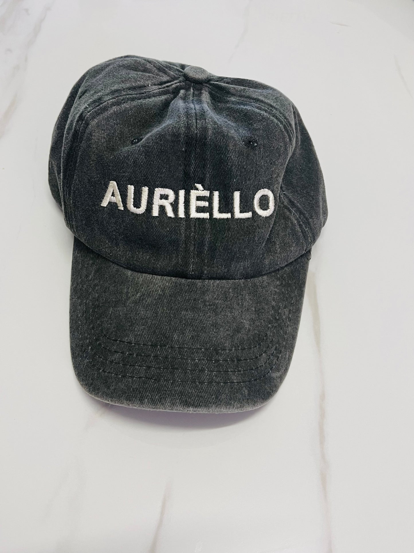 AURIÈLLO Washed Denim Cap — Olive