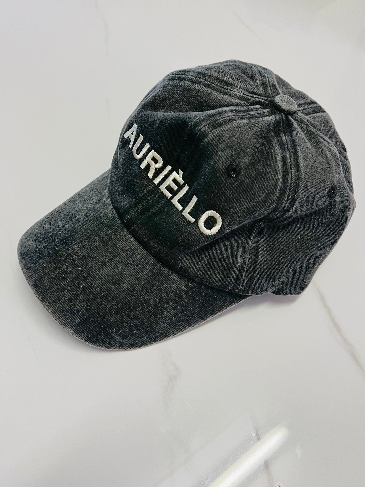AURIÈLLO Washed Denim Cap — Olive