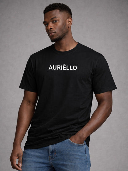 AURIÈLLO Essential T-Shirt in black — front view