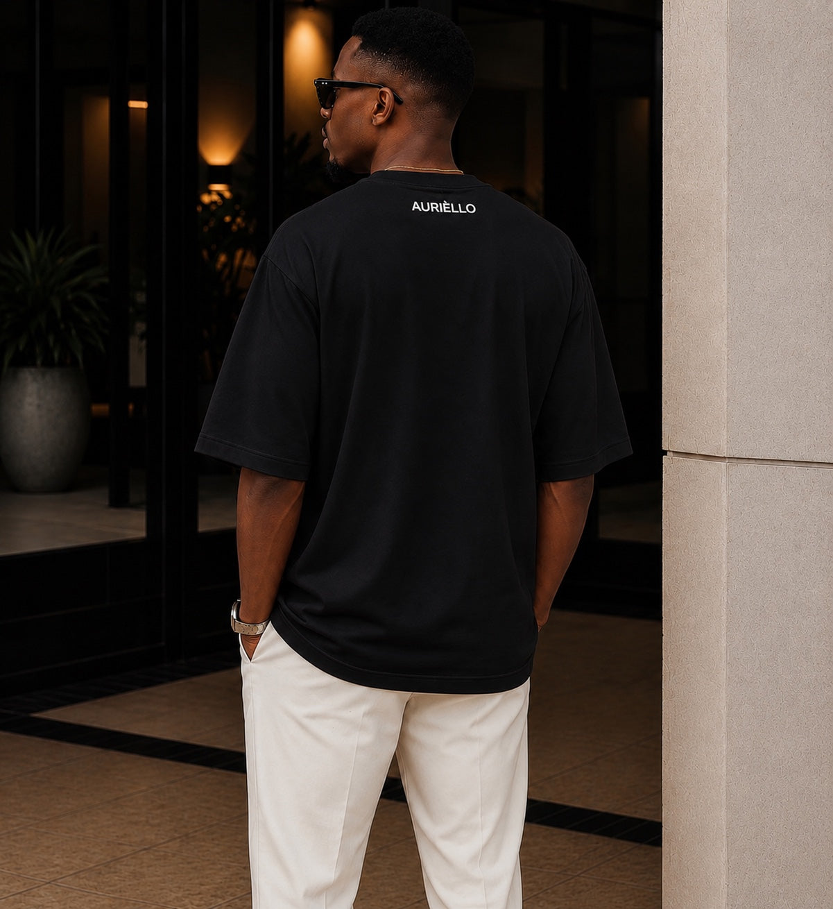 AURIÈLLO 300gsm oversized black T-shirt back view