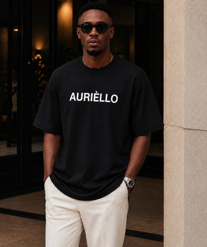 AURIÈLLO 300gsm oversized black T-shirt front view