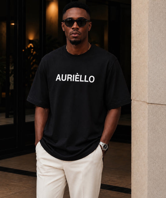 AURIÈLLO 300gsm oversized black T-shirt front view