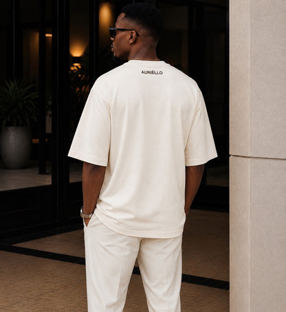 AURIÈLLO 300gsm oversized cream white T-shirt back view