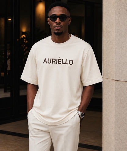 AURIÈLLO 300gsm oversized cream white T-shirt front view