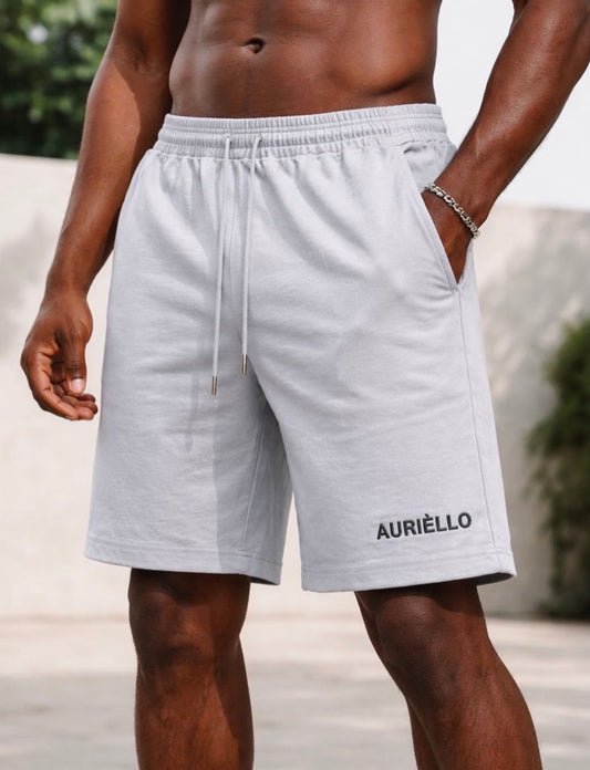 AURIÈLLO Cotton Shorts AW25 grey front close-up