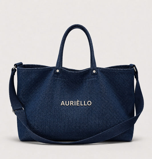 AURIÈLLO Indigo Denim Weekender Bag