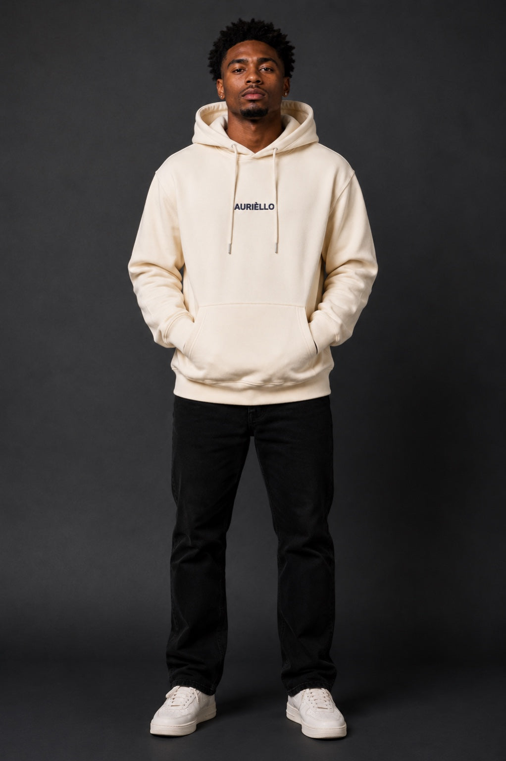 AURIÈLLO off-white hoodie full front view