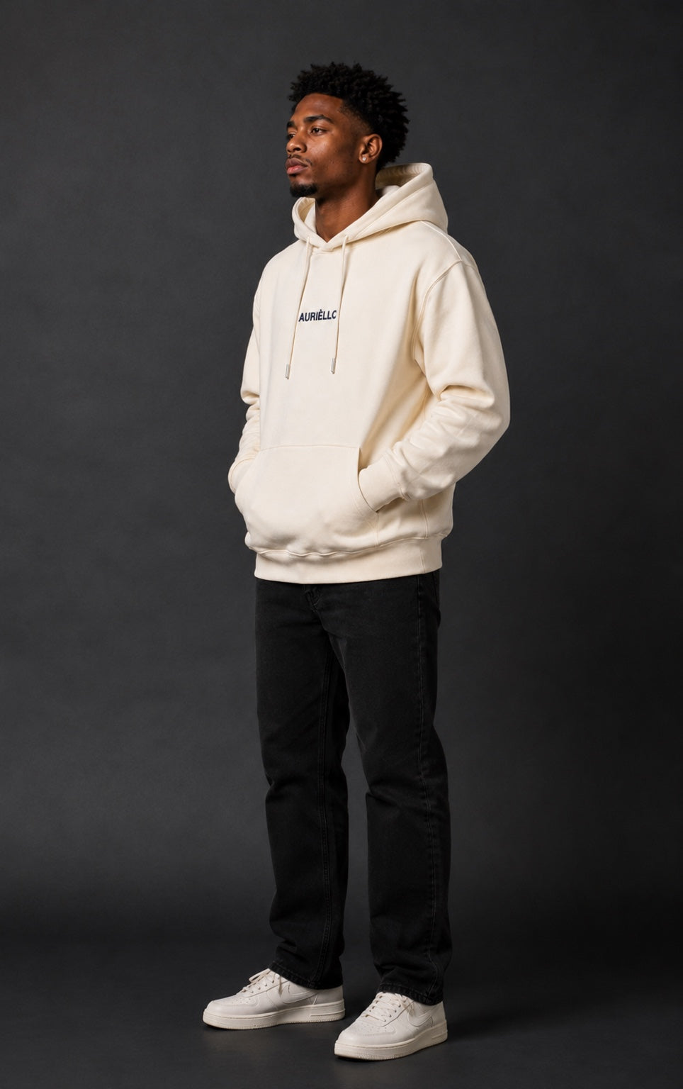 AURIÈLLO off-white hoodie side view